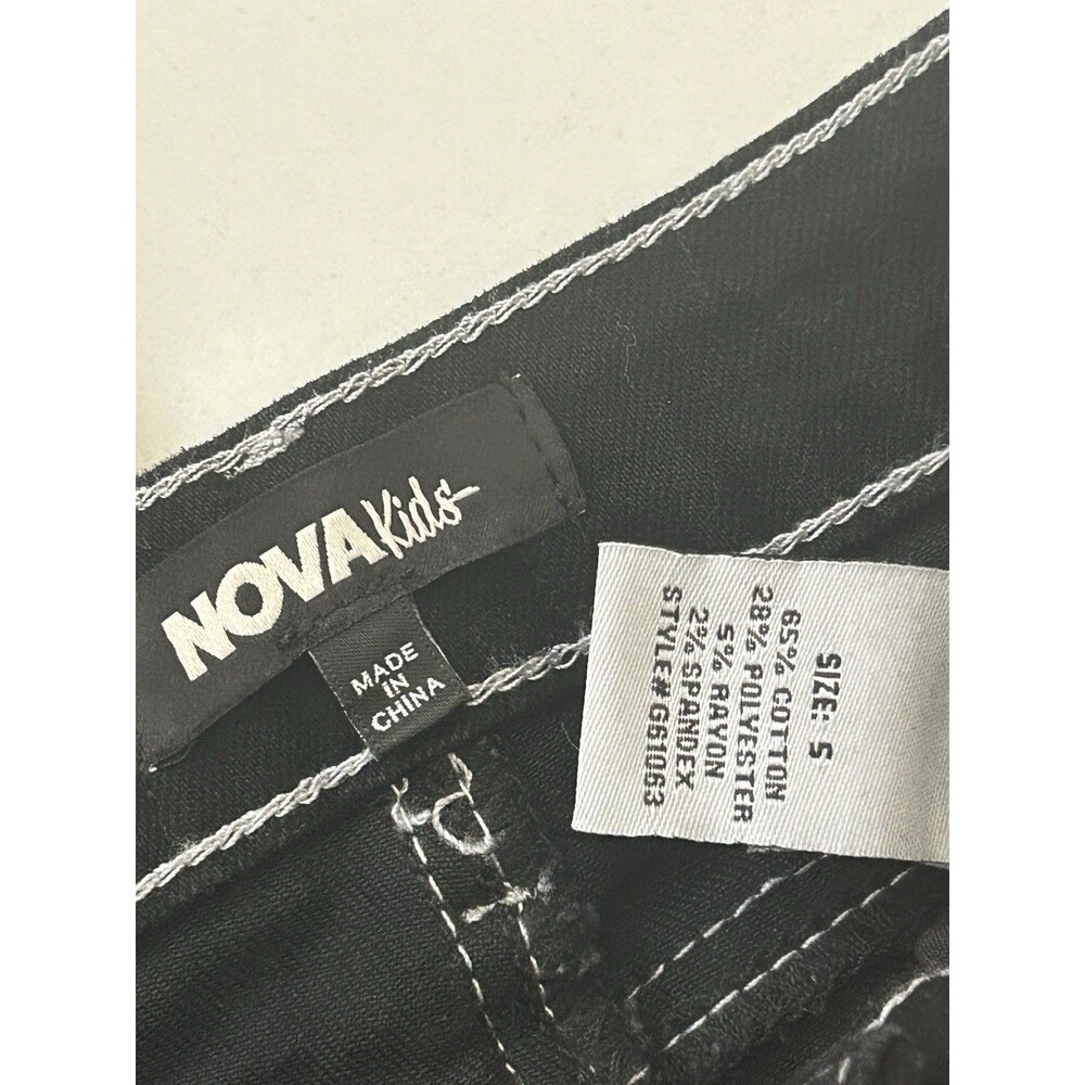 Nova Kids Black Contrast Stitch Distressed Wide Leg Jeans Girls Size 5 G61063 - Picture 7 of 8